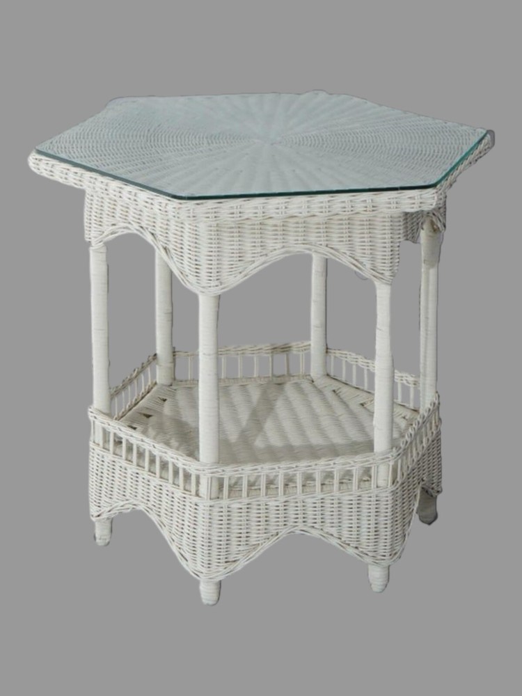 Antique White Painted Wicker Parlor Table