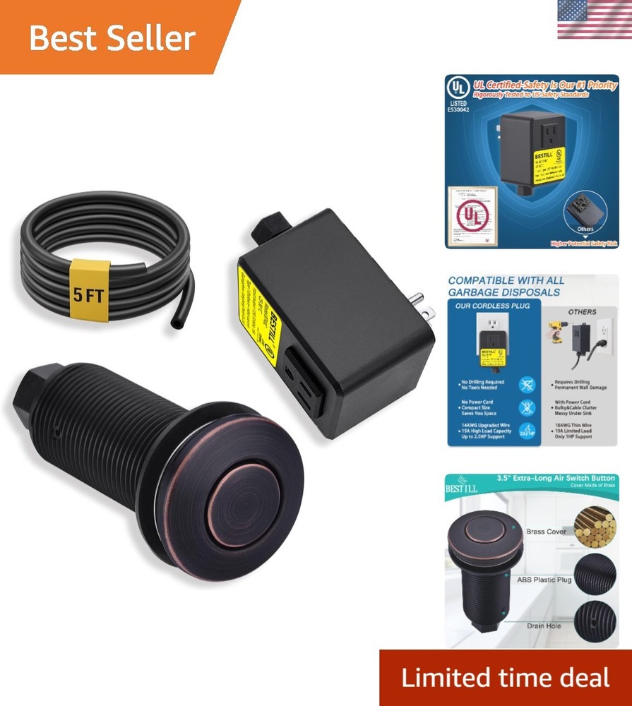 Garbage Disposal Air Switch Kit- Listed, Cordless Sink Top Switch Button for ...