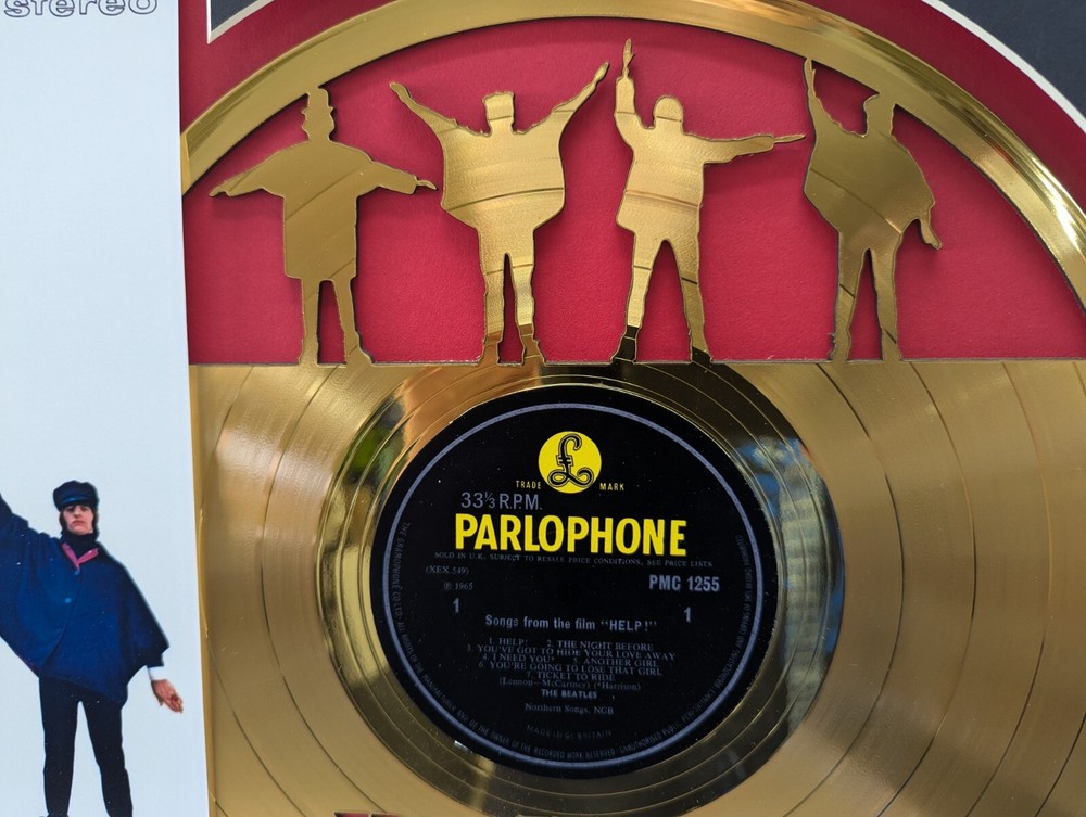 Beatles HELP Gold or Platinum Laser Cut LP Record Display