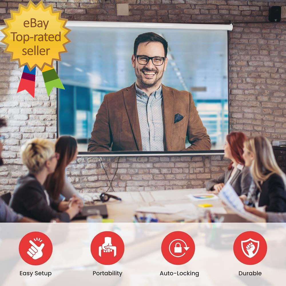 Manual Pull-Down Projector Screen - Universal 72-Inch Roll-Down Retractable Manu