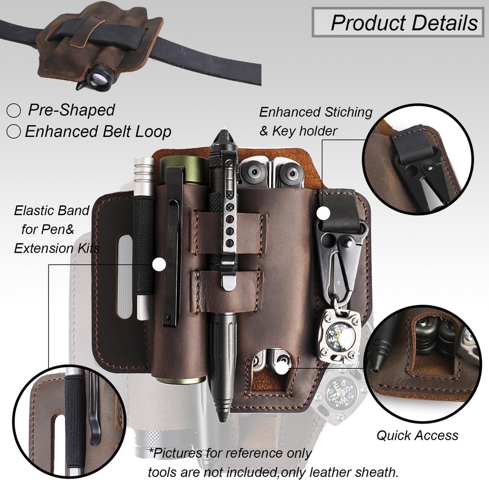 Topstache Multitool Sheath for Belt - EDC Organizer - Leather Darkbrown