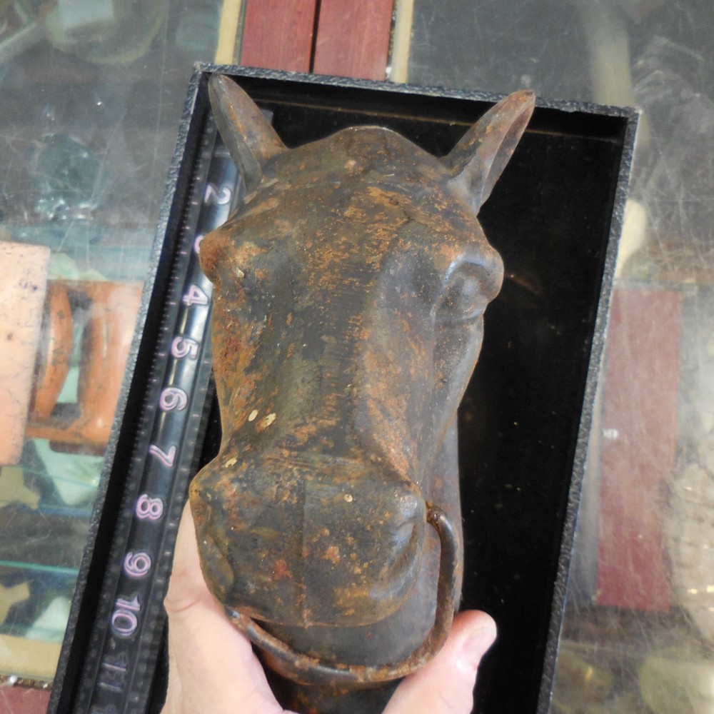 Vintage Cast Iron Horse Head Hitching Post Top With Ring