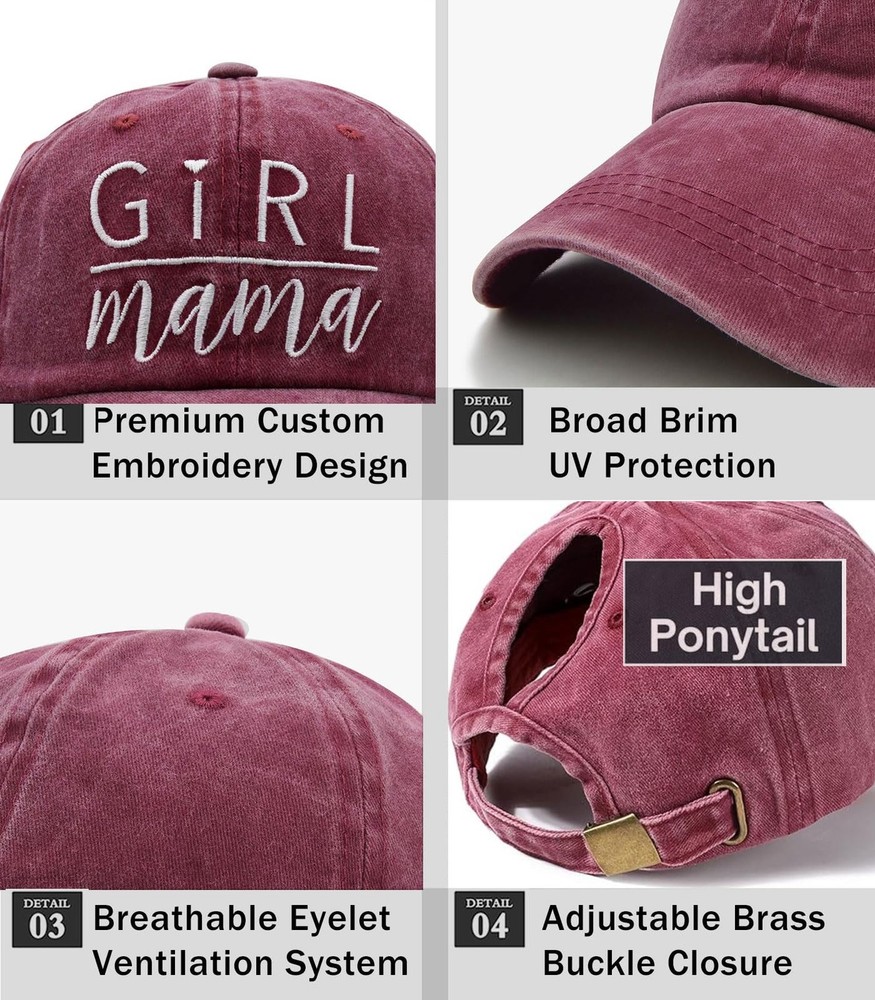 Boy Mama Ponytail Hat, Adjustable Washed Distressed Twill Plain Baseball Cap ...