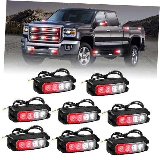 8PCS Sync Grill Emergency Lights 32 LED Red White Firefighter Lights Red/White
