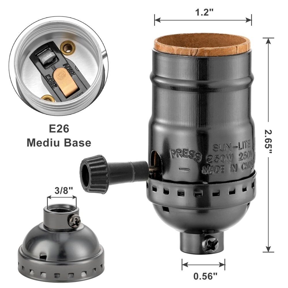 3 Way Dimmable Socket Kit - E26 Base, Turn Knob for Low-Medium-High Light Set...