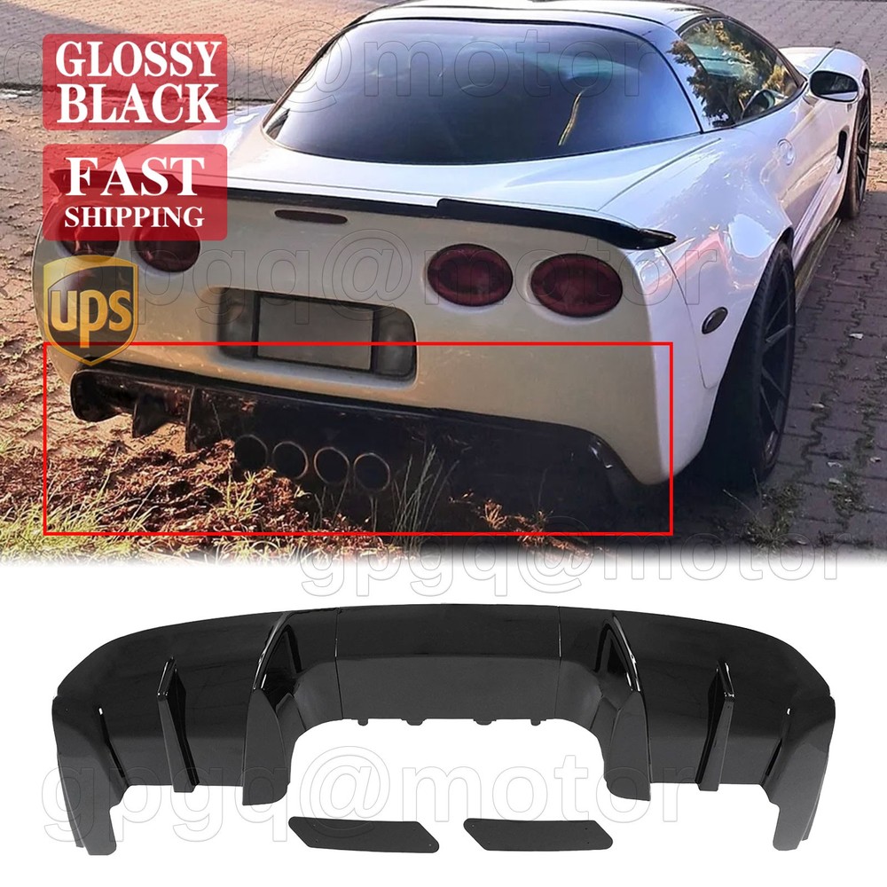 For Corvette C5 1997-04 Gloss Black Direct Add-On Shark Fin Rear Bumper Diffuser