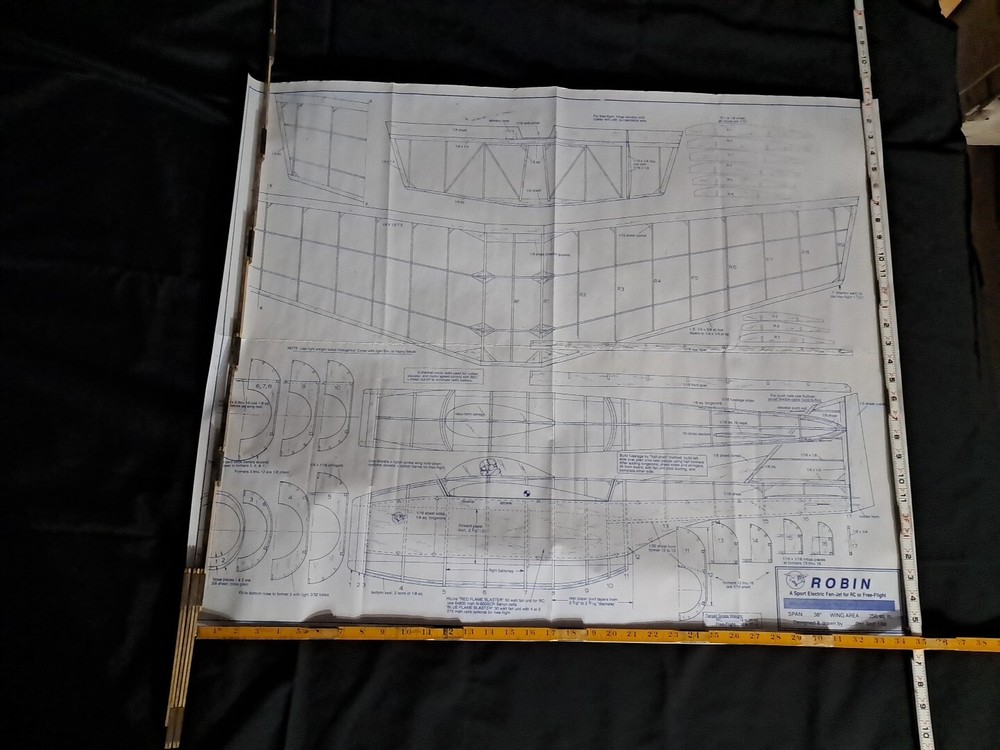 Model Airplane Large Printed Plan RC Scale Plane Drawing Ribin Don Srull P9