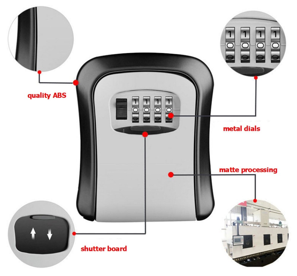 4 Digit Combination Key Lock Box Wall Mount Safe Security Storage Case Organizer