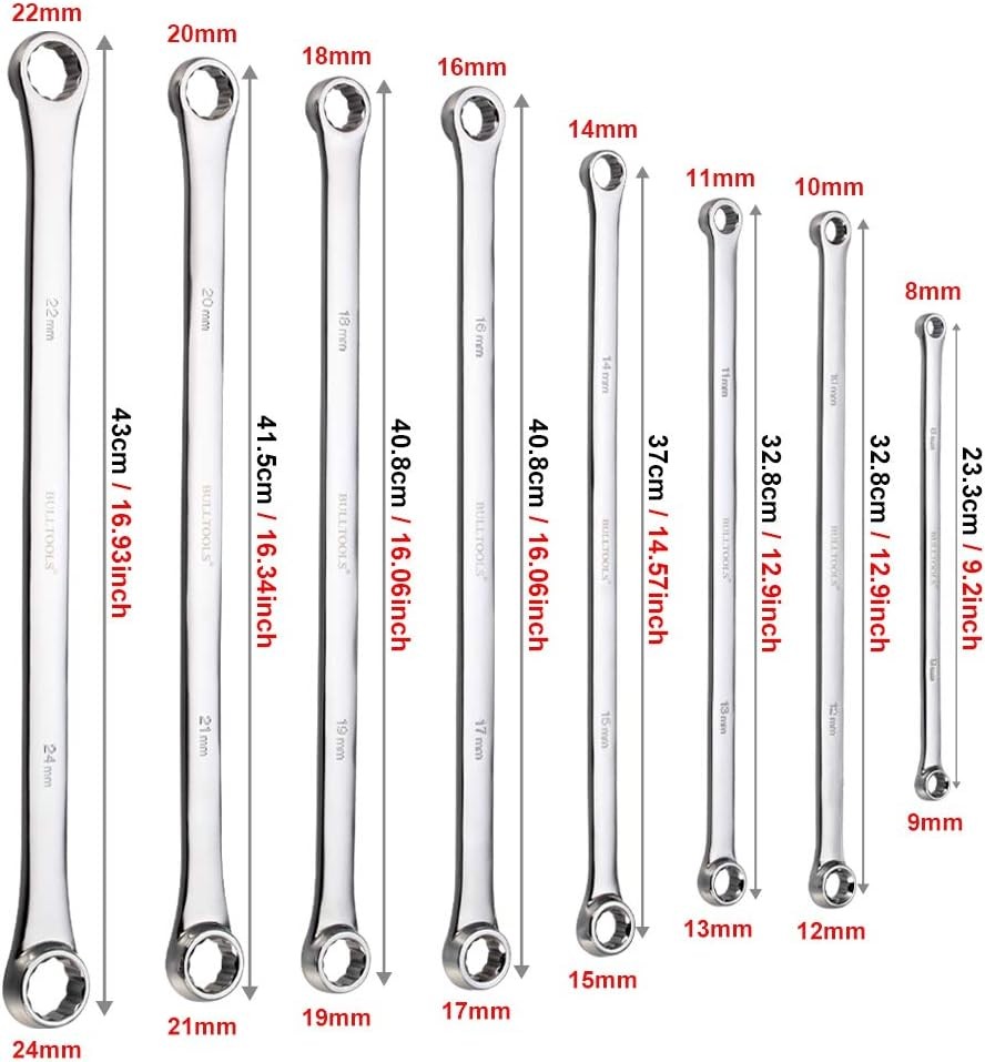 BULLTOOLS Extra Long Double Box End Wrench Set