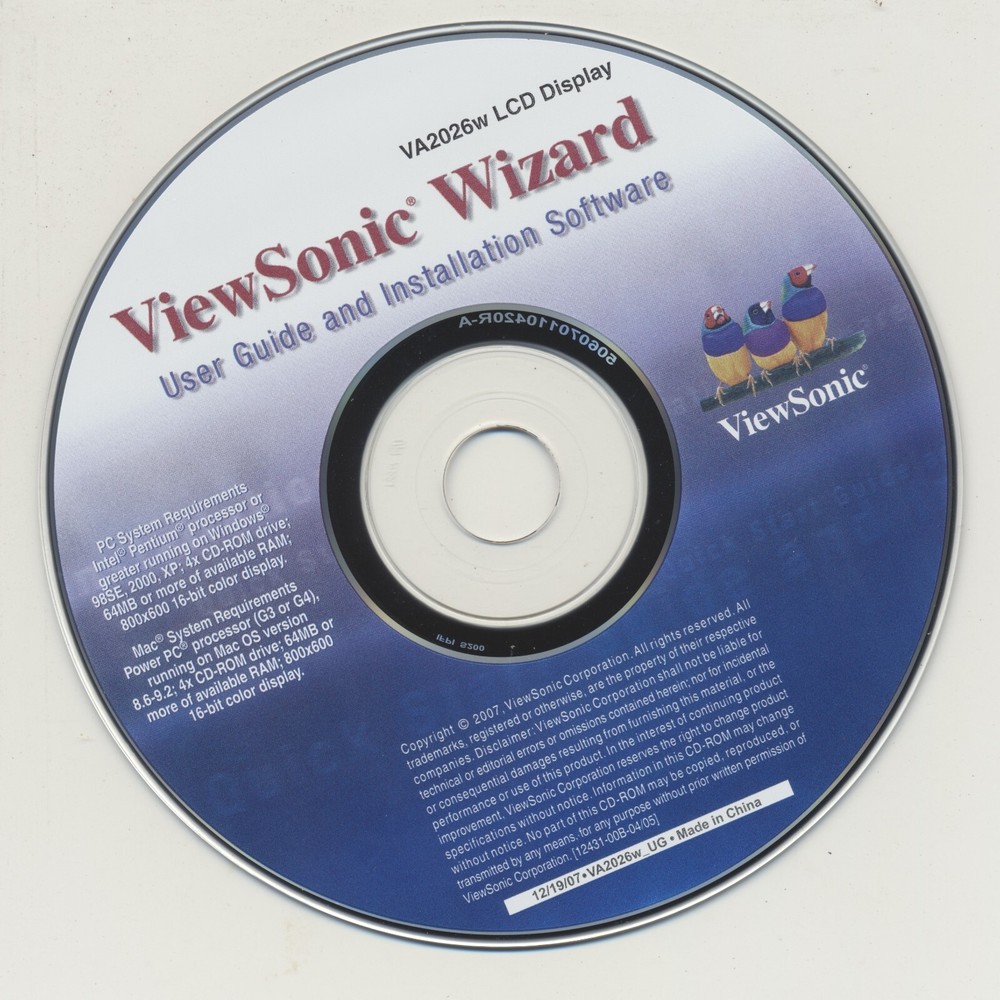 ViewSonic Wizard User Guide and Installation Software CD-ROM VA2026W Documents