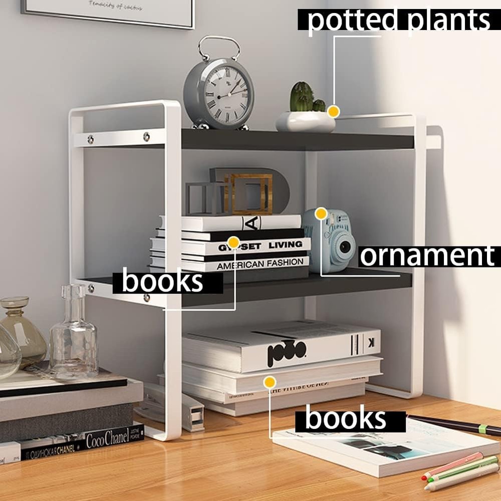 Desktop Organizer Shelf Office Storage Rack Computer Desk Bookshelf Adjustable