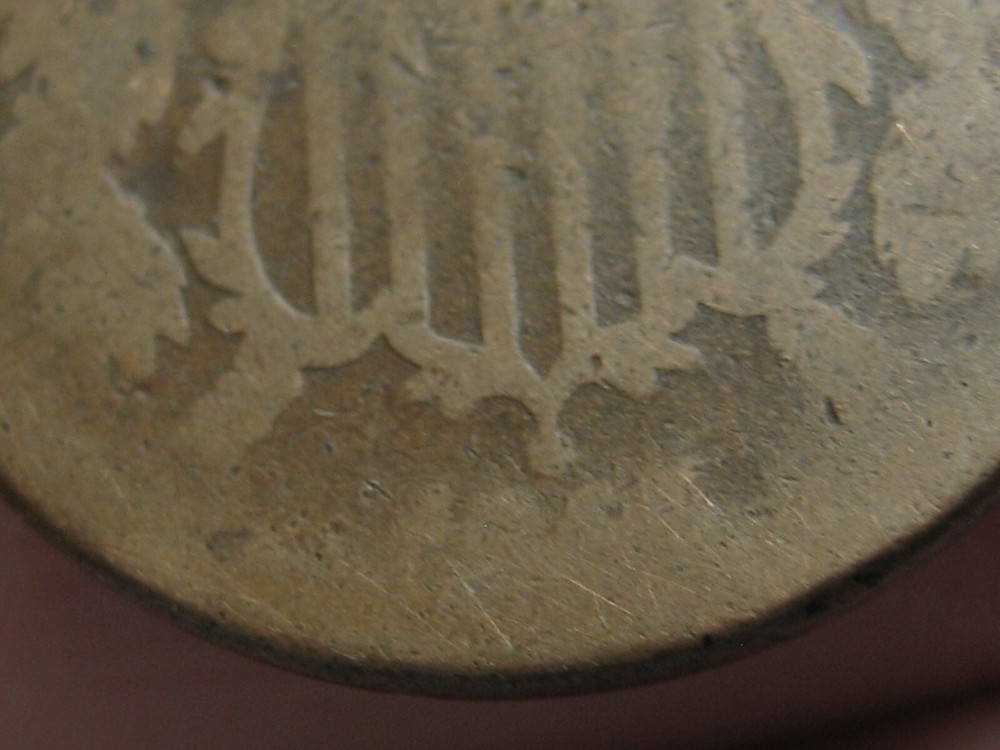 1865 Two 2 Cent Piece- Plain 5, Lowball, About Good Details