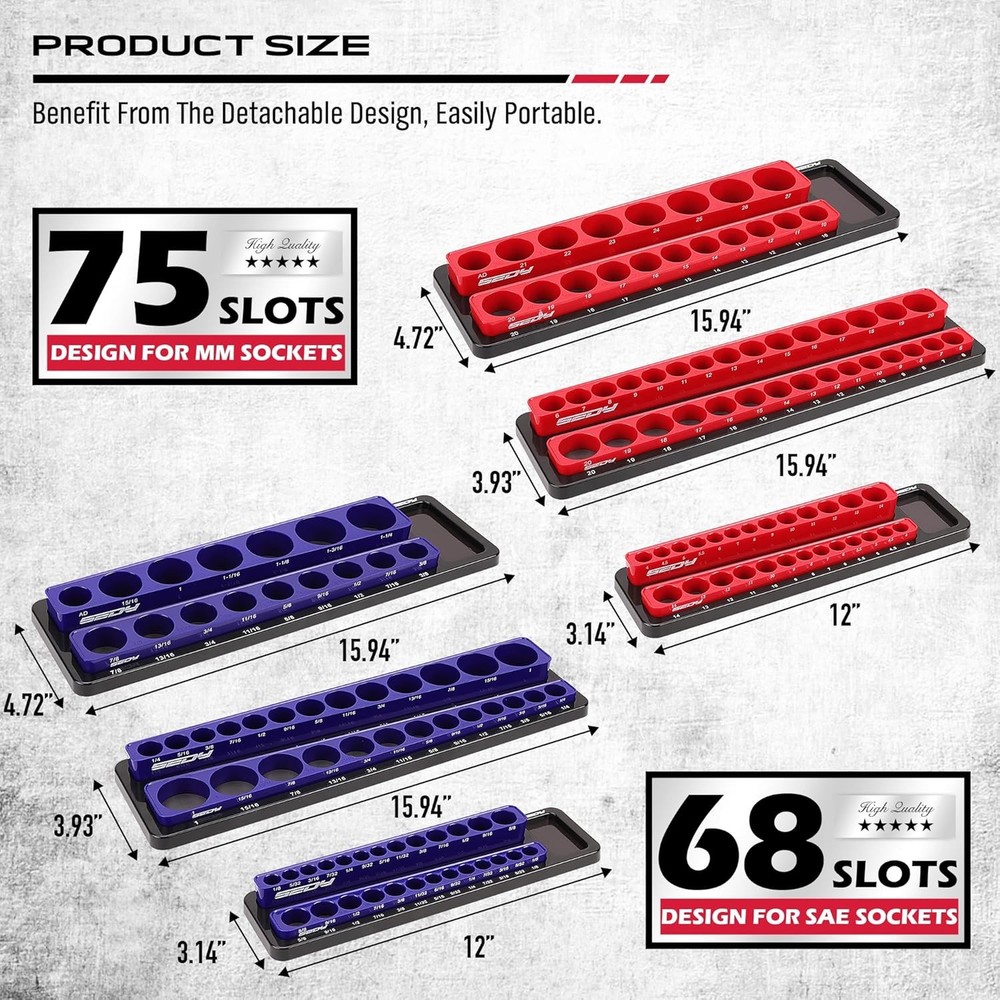 6-Piece Magnetic Socket Organizer Set for Easy Tool Box Storage