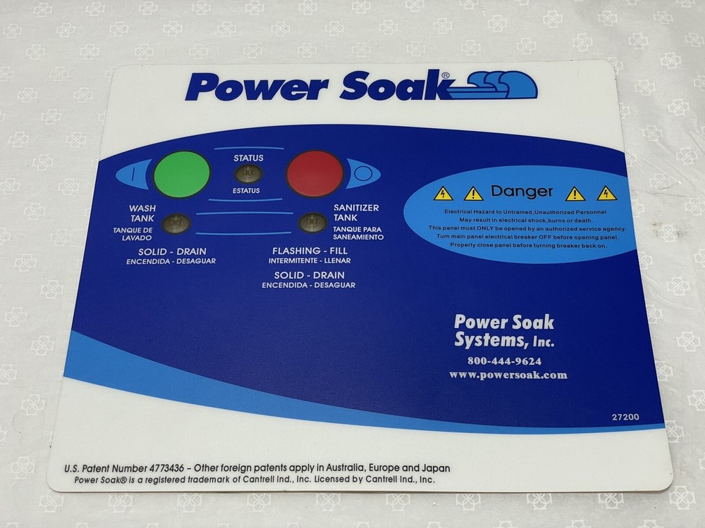 POWER SOAK SYSTEMS Control Panel Overlay 27200
