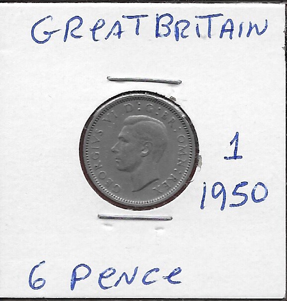 GREAT BRITAIN SIX PENCE 1950 GEORGE VI,HEAD LEFT,CROWNED MONOGRAM DIVIDE