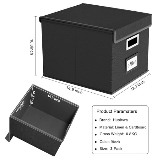 Upgraded File Organizer Boxes with Lids, 2 pack - without folders Black