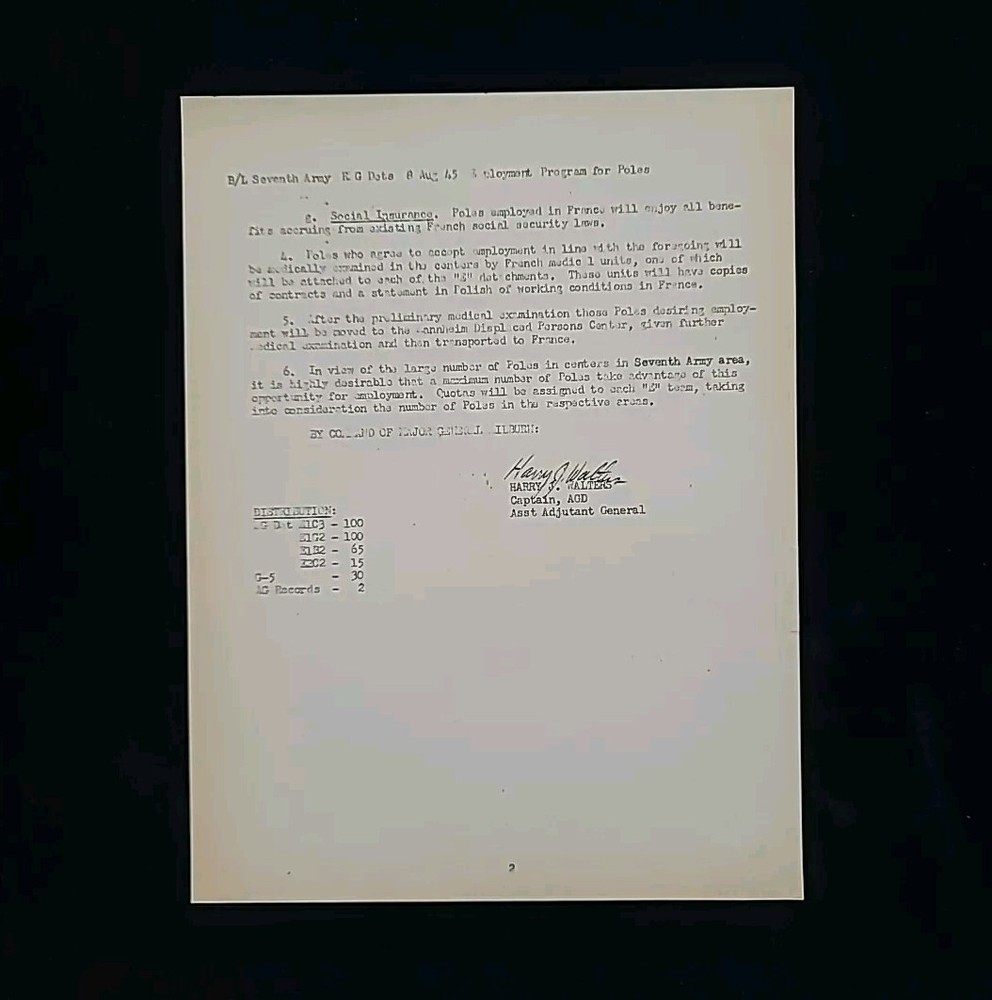 1945 Germany WWII US Army War Military Document Work Programs for Polish Poland