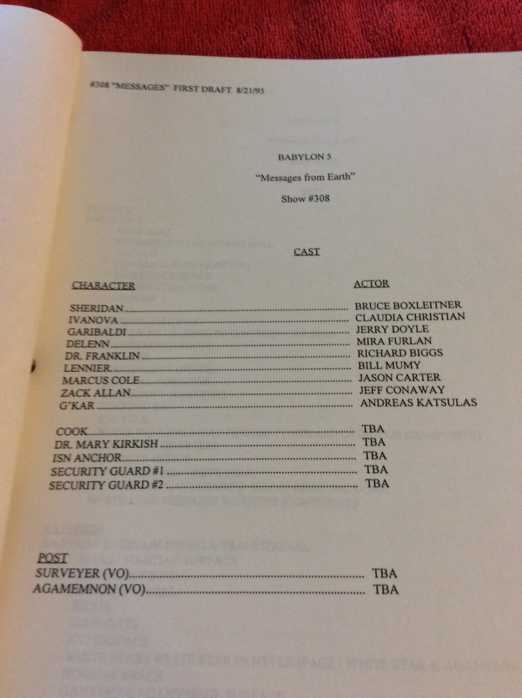 ORIGINAL SCRIPT BABYLON 5 MESSAGES FROM EARTH #308 JERRY DOYLE MICHAEL O'HARE