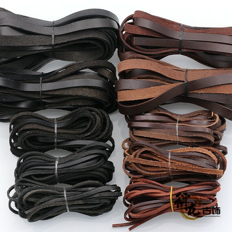 5M Flat Real Genuine Leather Rope Cord Strap String First Layer Cowhide DIY Home