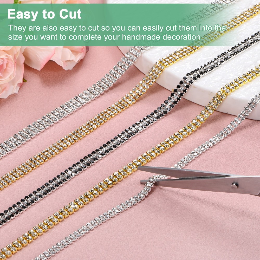 2-Pack 2 Rows 1 Yard 8 mm Crystal Rhinestone Close Chain Trim [Silver]