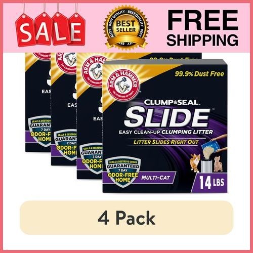 (4 pack) ARM & HAMMER Clump & Seal SLIDE Cat Litter, Easy Clean-up Multi-Cat