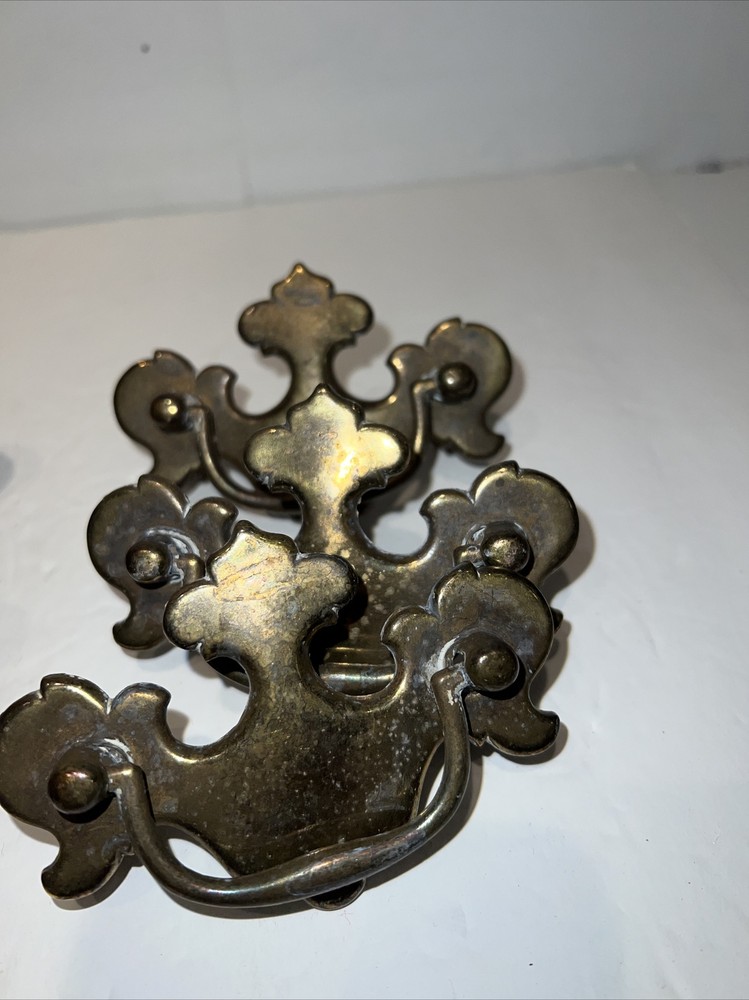 6 vintage pull handles handle lot drawer drop pull Metal Gold Tone