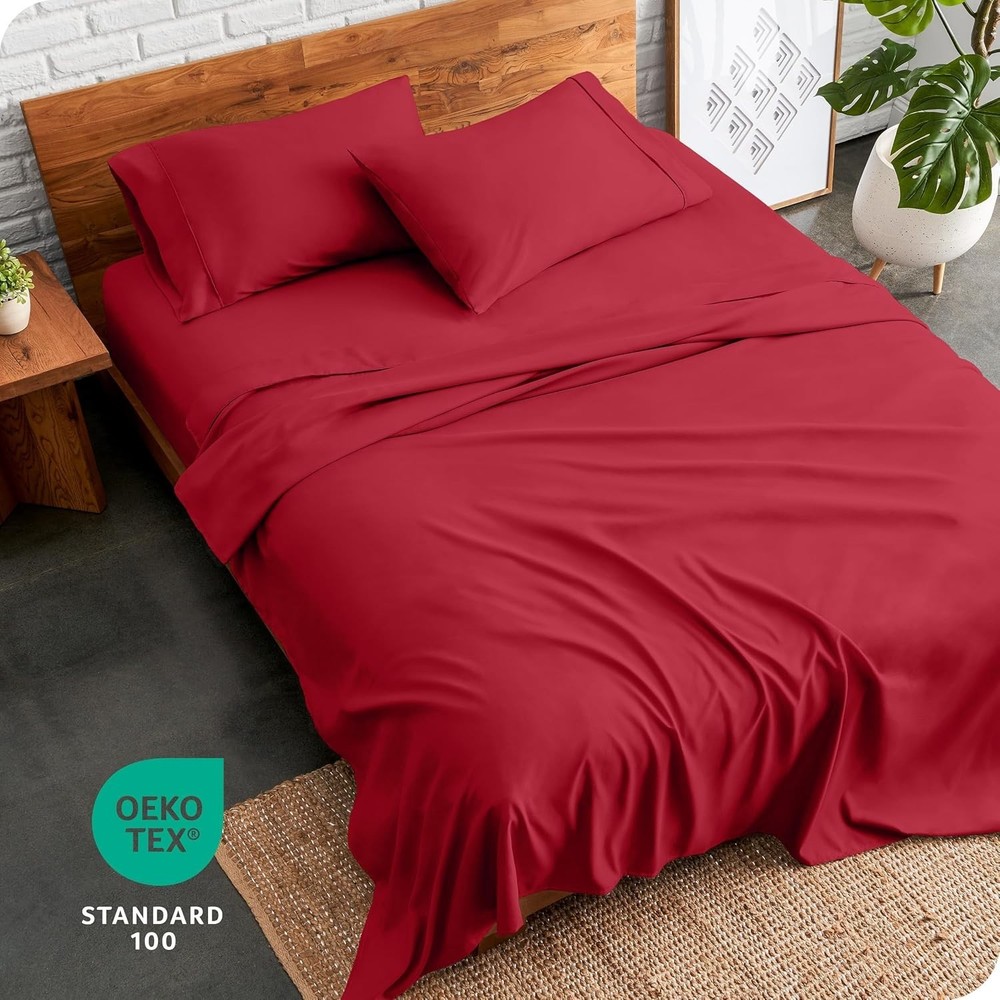 Deep Pocket Queen Bed Sheets - 1800 Thread Count Microfiber - Luxurious Red