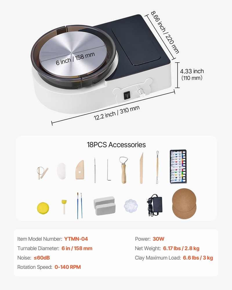 HOT/ Mini Pottery Wheel,6 inch Turntable,Forward and Reverse Rotation,Adjustabl