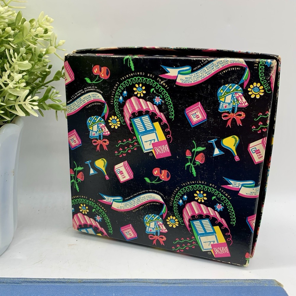 Vintage Bartons Chocolate Empty Box Retro Graphics Pink On Black