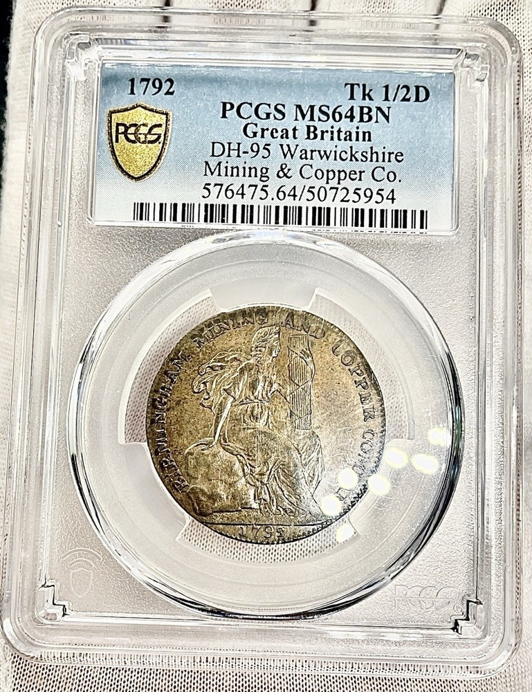 1792 PCGS MS64 BN GREAT BRITAIN TK 1/2 D