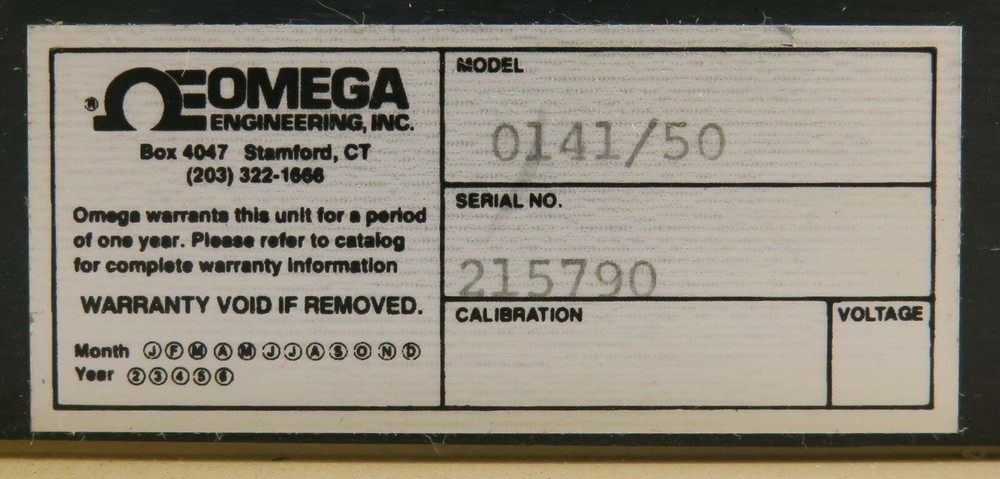 Omega Engineering 0141/50 Data Chart