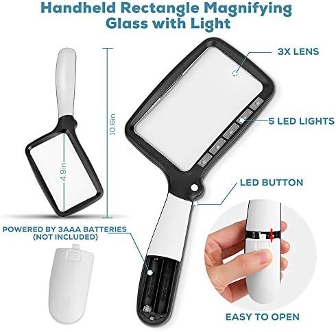Folding Handheld Magnifying Glass with Light 3X