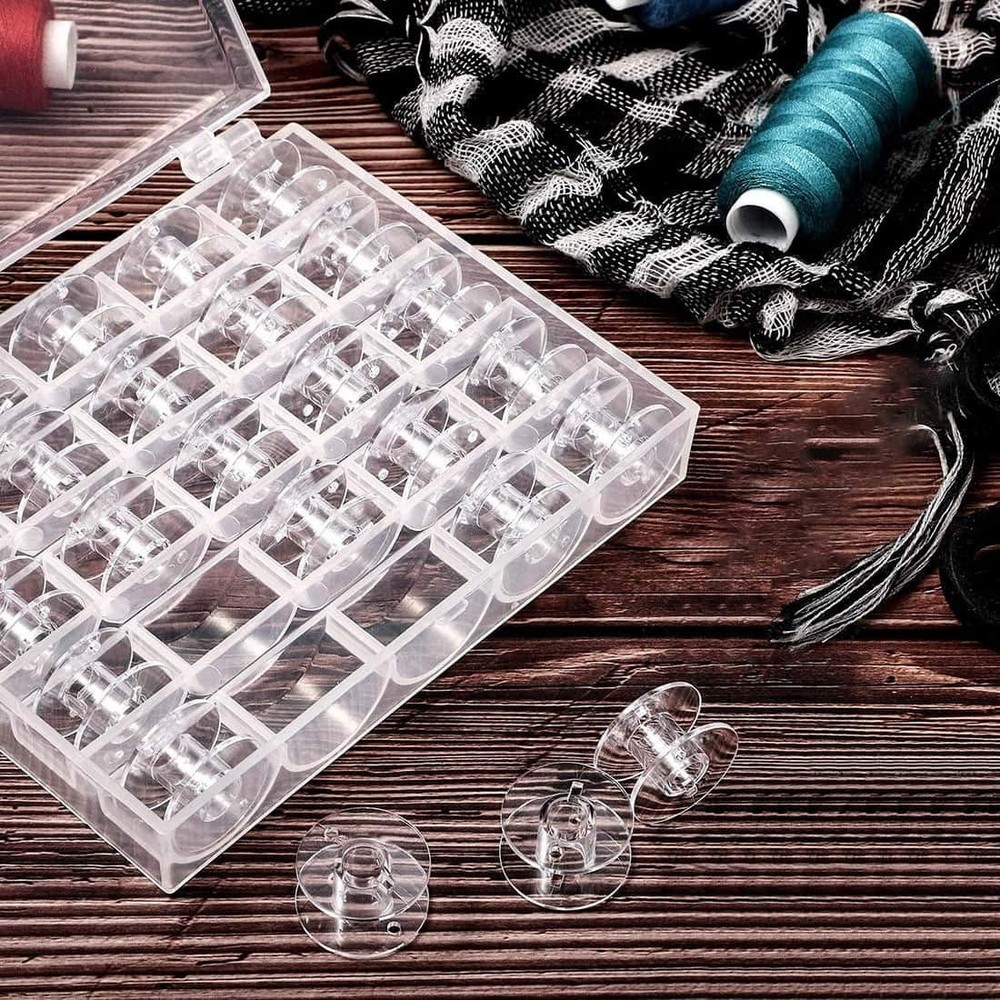 Bobbin Box Organizer Plastic Case Transparent 25 Slots Empty Spools Storage