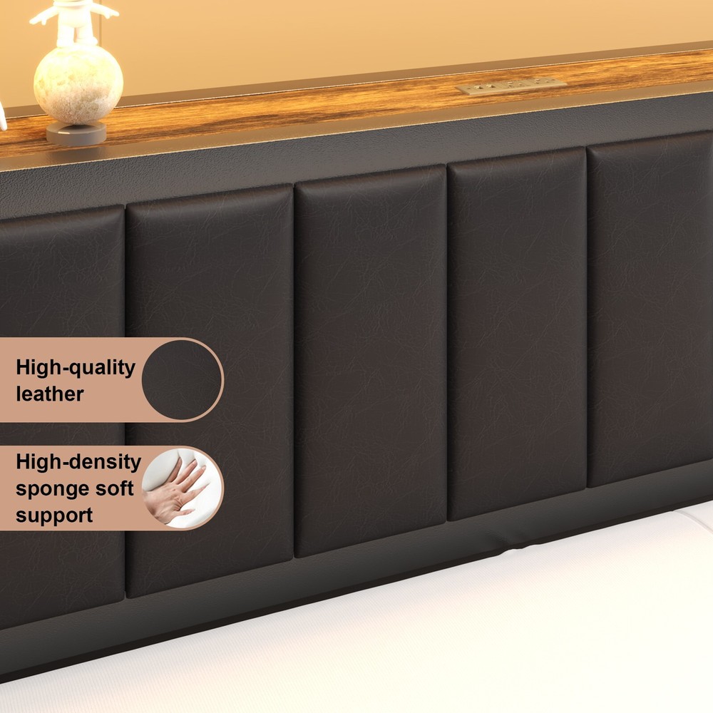 Full/Queen Size Bed Frame with 2-Tier Storage Headboard and Storage Drawers