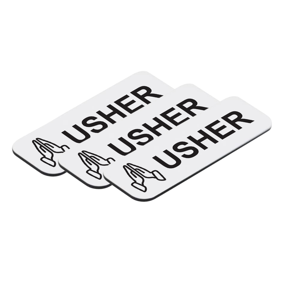 Usher 1 x 3" Name Tag/Badge, Praying Hands (3 Pack)