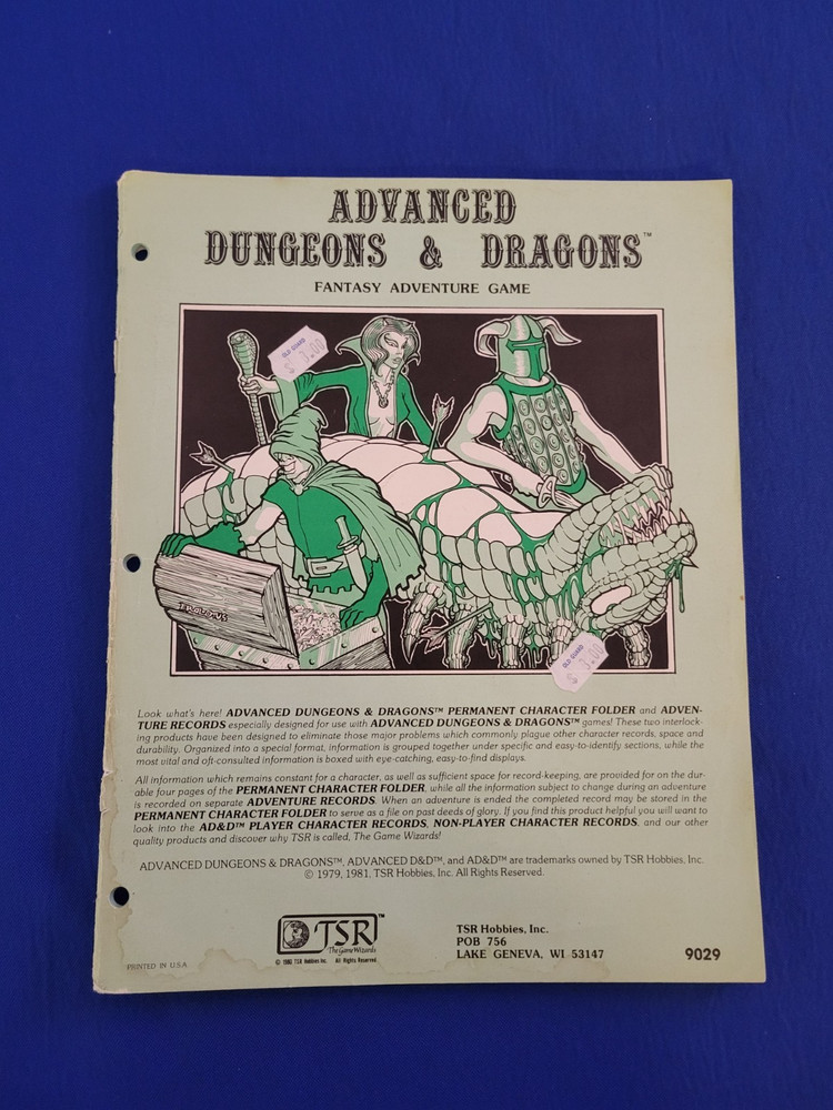 Permanent Character Folder and Adventure Records - AD&D 9029 (15 Sheets)