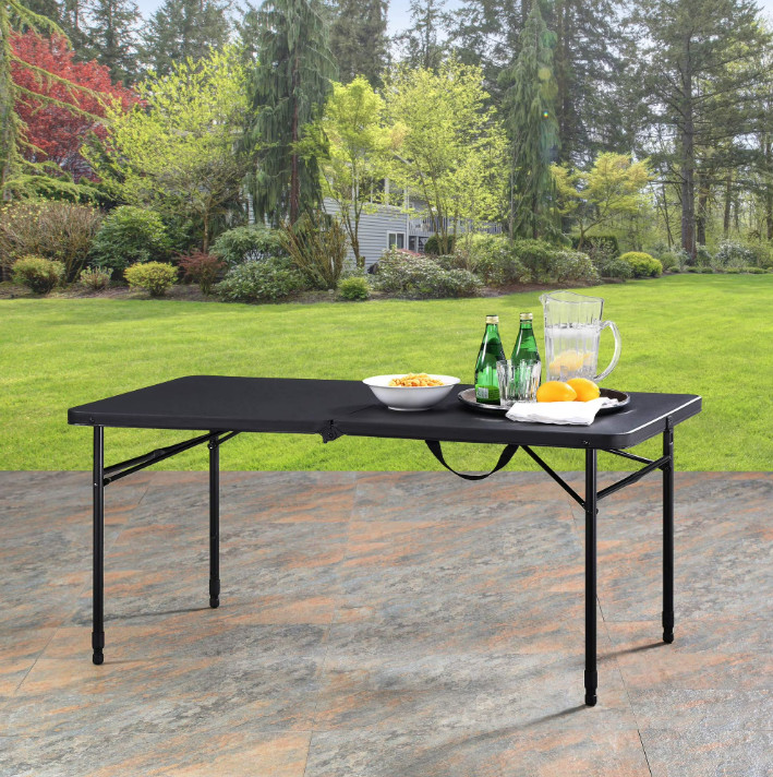 Mainstays 4 Foot Fold-in-Half Adjustable Folding Table, Rich Black
