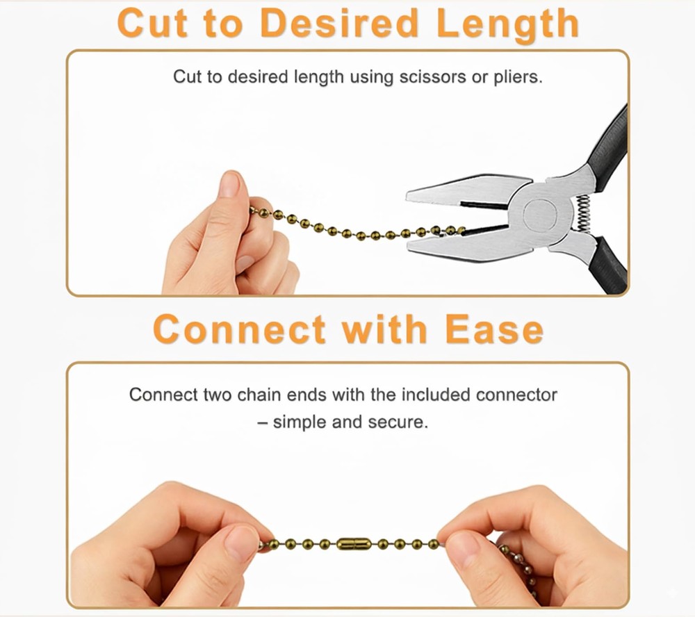 120" Ceiling Fan Pull Chain Extender - Chain with 12 Connectors, Adjustable L...