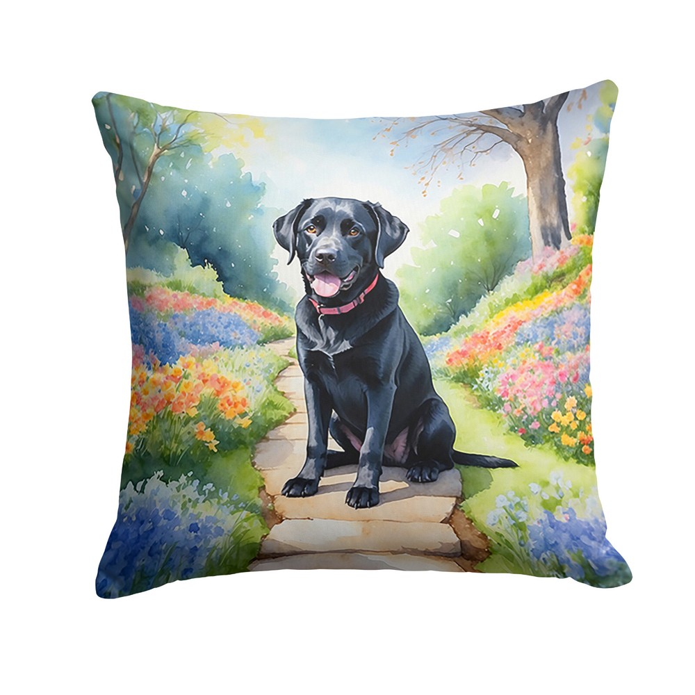 Labrador Retriever Black Spring Garden Path Throw Pillow