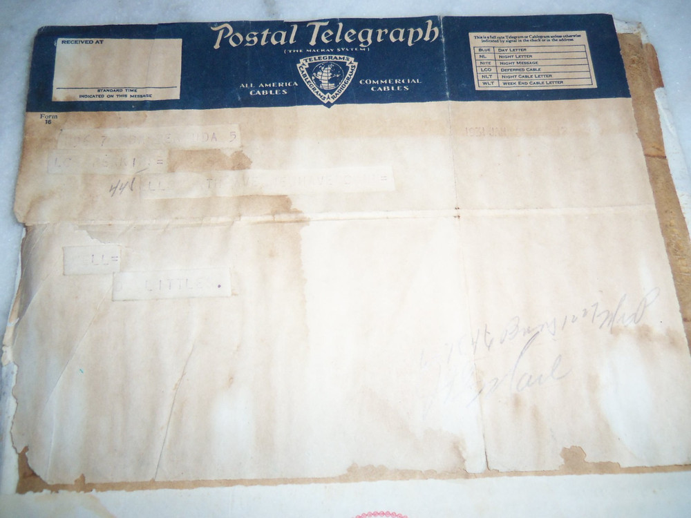 1939 Telegram To General Doolittle From Bermuda LOOK!