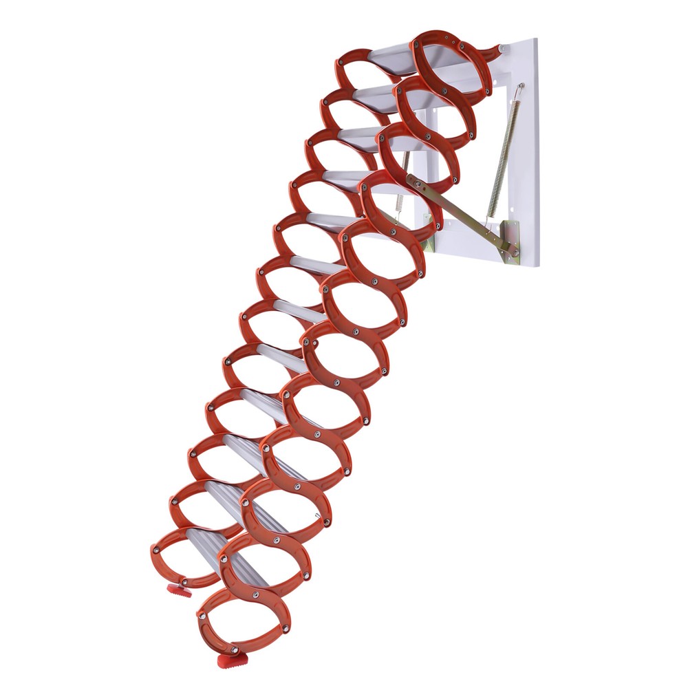 Folding Retractable Wall-Mounted Pull Down Stairs Attic Ladder 12-Steps Ladder