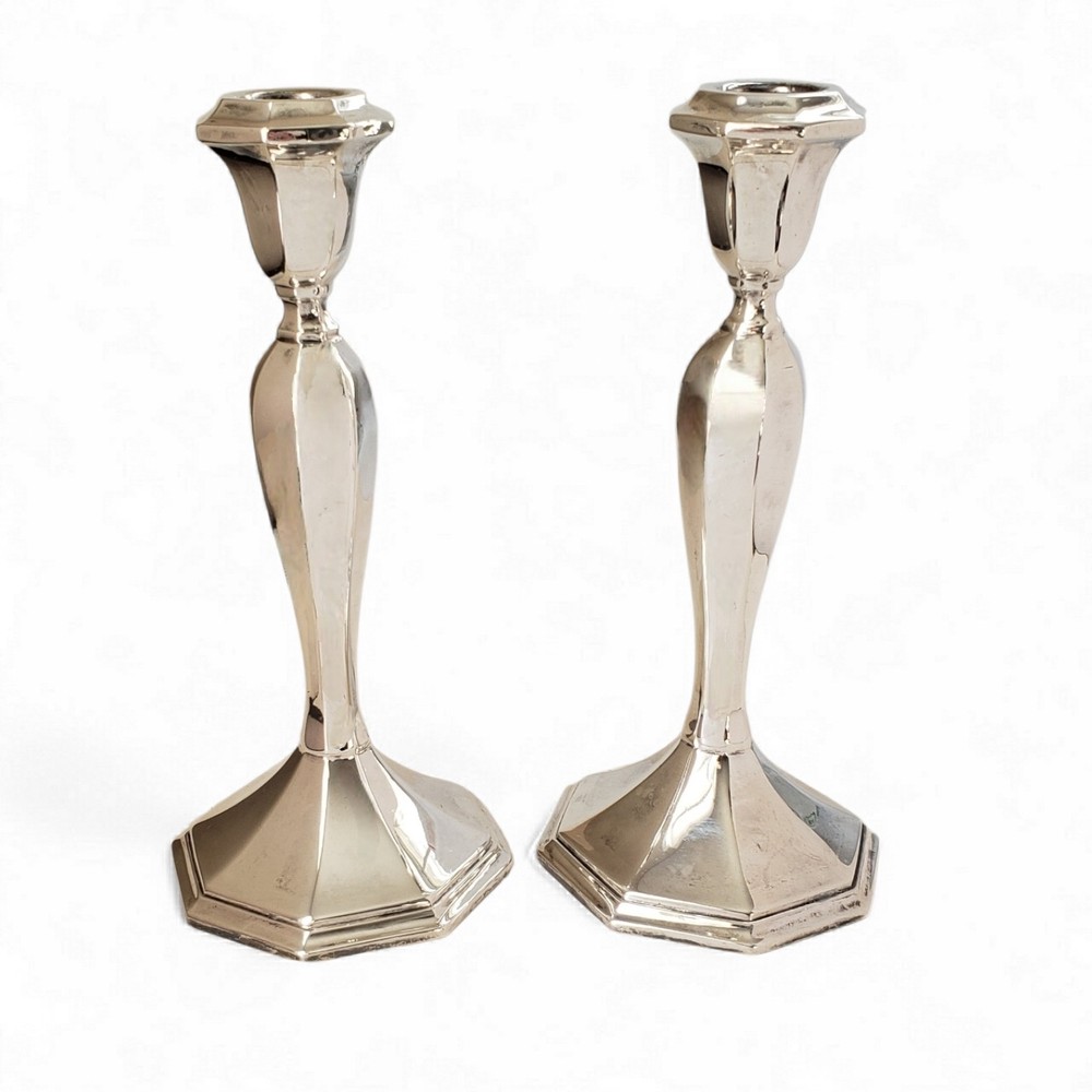 Vintage Wallace Silver Plate Alden Pattern 5010 Candlesticks 8.25" Pair MCM