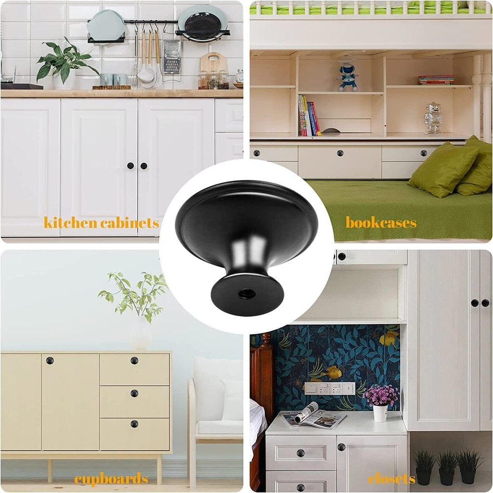 30 Pack Matte Black Kitchen Cabinet Knobs Round Drawer Pulls Stainless Steel