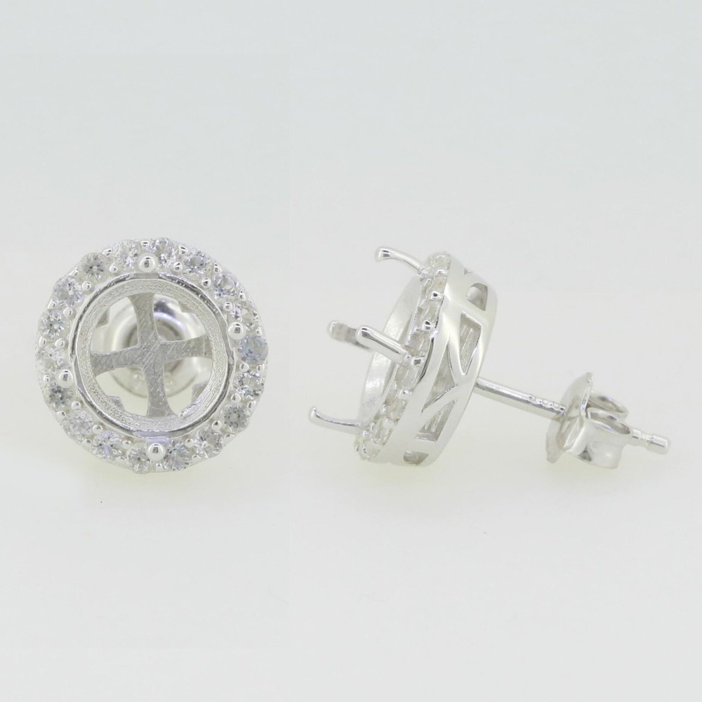 Sterling Silver Semi Mount Earrings Setting Round RD 8x8mm
