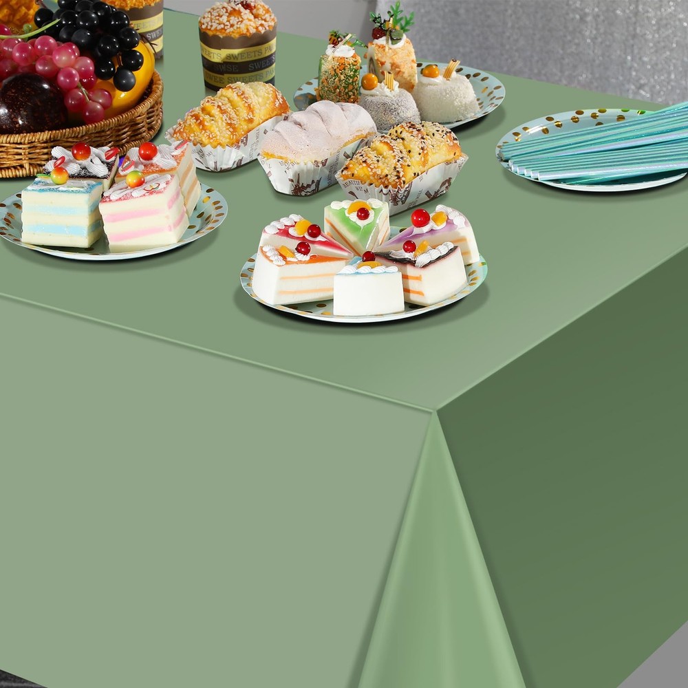 3Pack Sage Green Plastic Tablecloths for Rectangle Tables, Light Green Dispos...