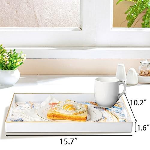 Rectangular Decorative Tray, Modern White Serving 15.8" x 10.2" x 1.4" White-3