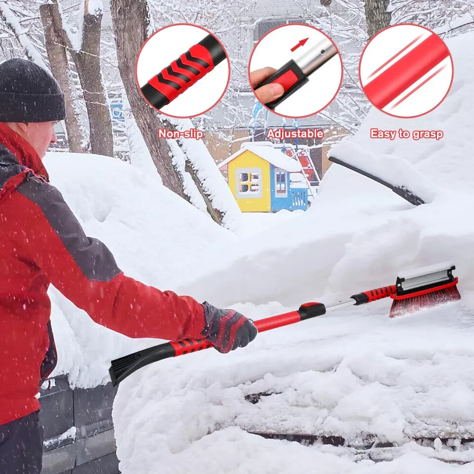 Extended Car Scraper Long Reach Ice Telescopic Snow Brush Windshield