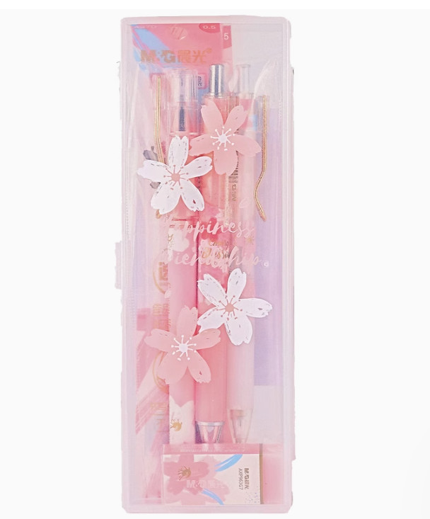 Designed Stationary Set Includes Mechanical Pencil, Pencil, Eraser, Sticker, Box