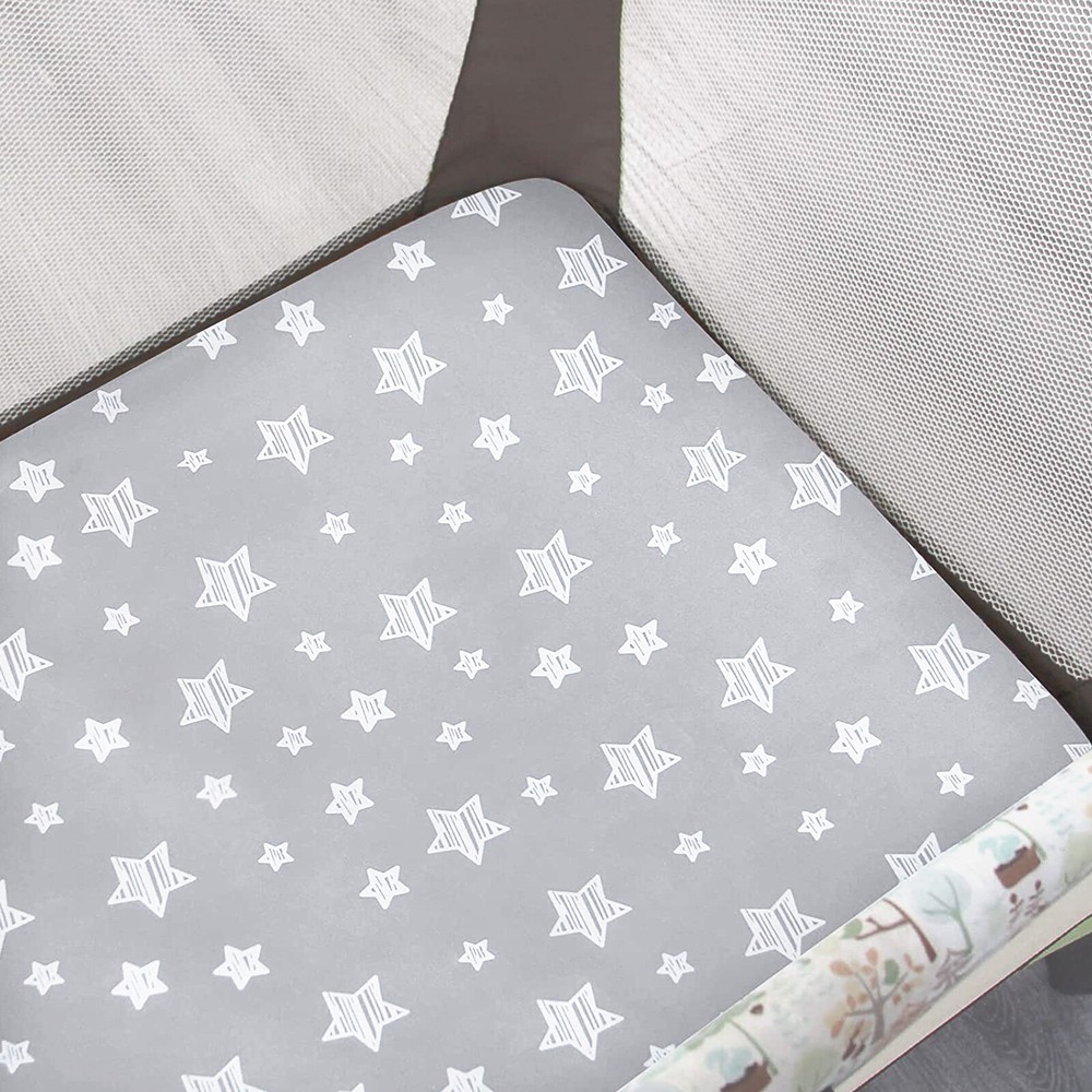 Pack N Play Fitted Sheet Mini Crib Mattress Sheets 2 Pack Gray & White 39"x27"