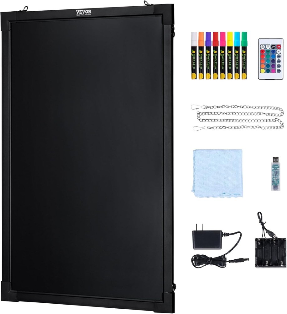 LED Message Writing Board, 24"x16" Illuminated Erasable Lighted Chalkboard, N...